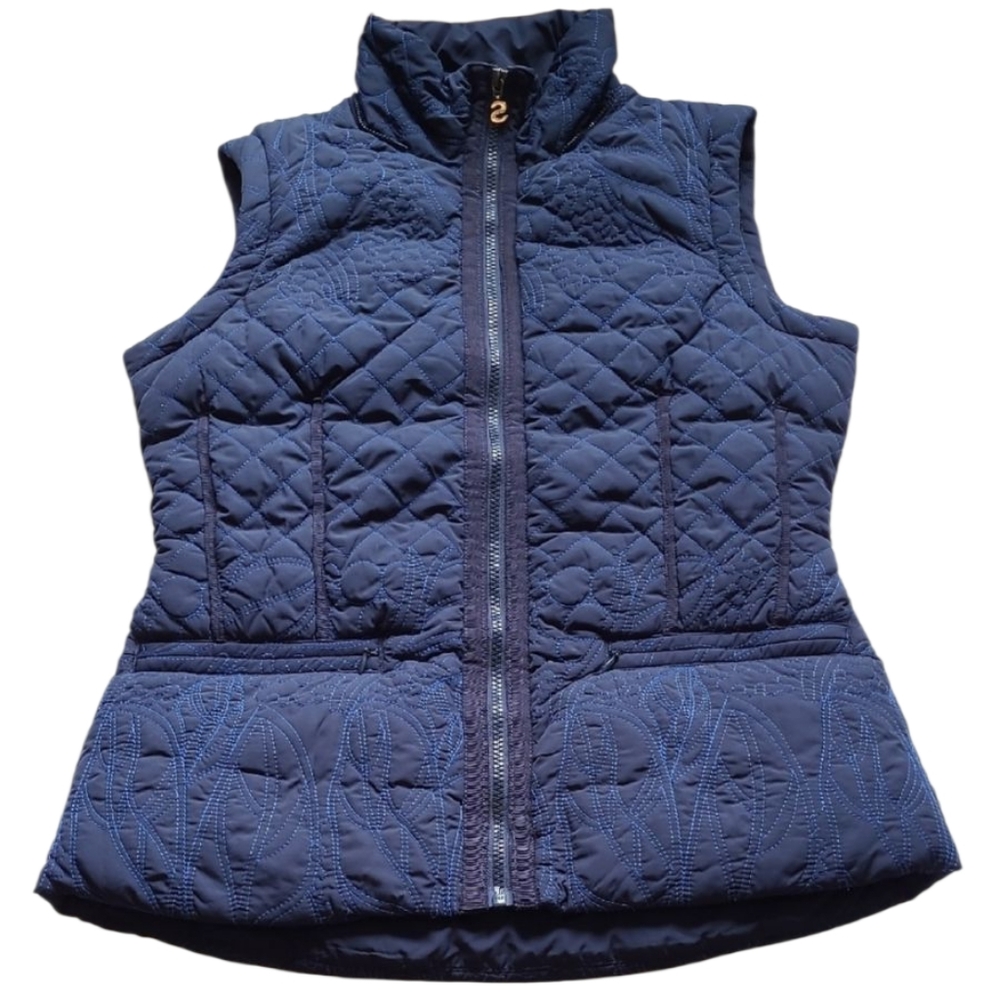 Embroidered Quilted Vest With Florals Desigual Blue with High Collar